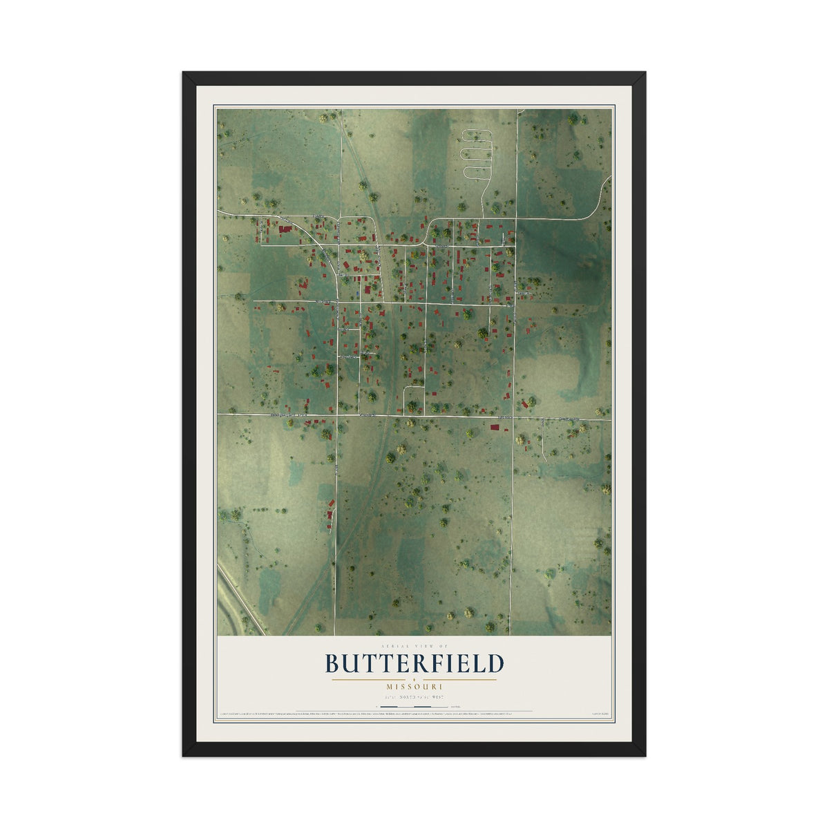 Map of Butterfield, Missouri, 12 x 18 inch print in a black wood frame