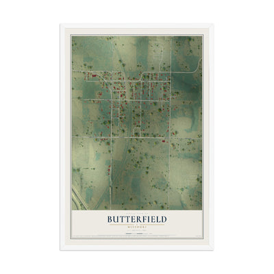 Map of Butterfield, Missouri, 12 x 18 inch print in a white wood frame