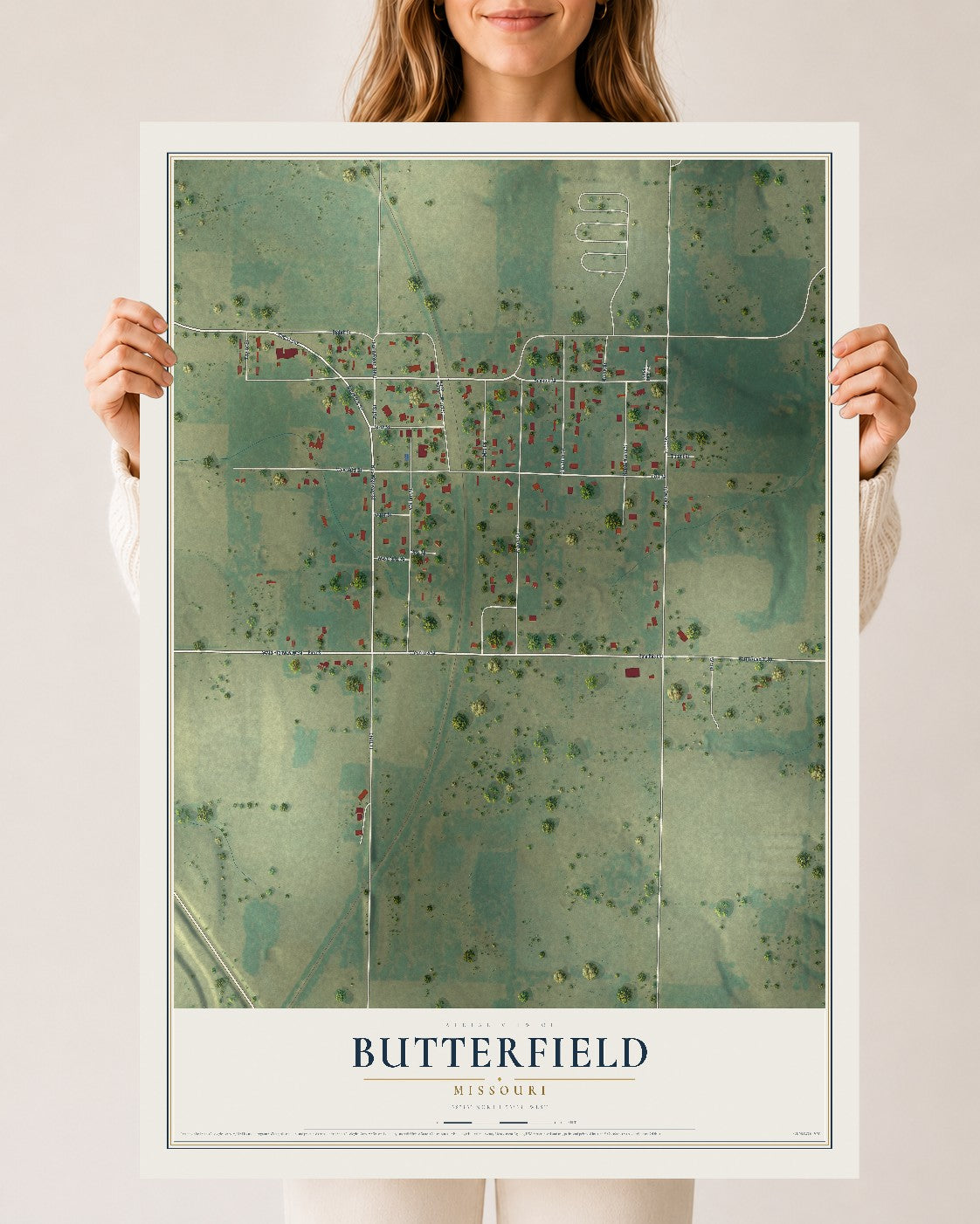 Map of Butterfield, Missouri, 24 x 36 inch unframed archival matte print