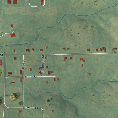 Second close-up of the map of Cainsville, Missouri print showing more streets and buildings