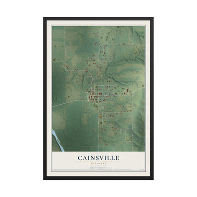 Map of Cainsville, Missouri, 12 x 18 inch print in a black wood frame