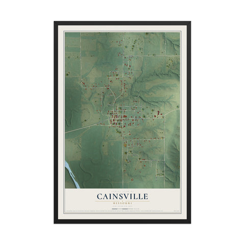 Map of Cainsville, Missouri, 12 x 18 inch print in a black wood frame