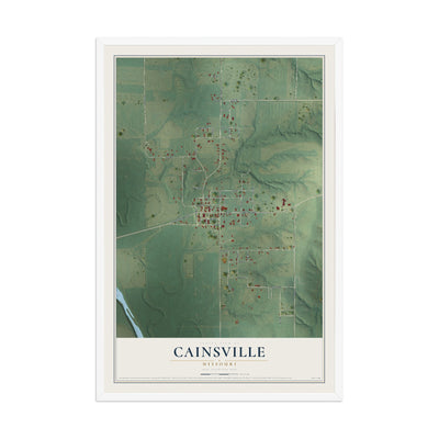 Map of Cainsville, Missouri, 12 x 18 inch print in a white wood frame