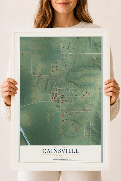 Map of Cainsville, Missouri, 18 x 24 inch print in a white wood frame