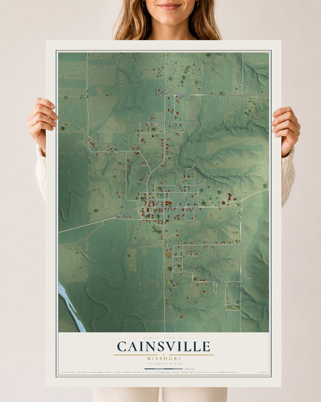 Map of Cainsville, Missouri, 24 x 36 inch unframed archival matte print