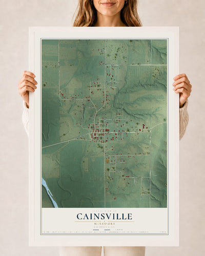 Map of Cainsville, Missouri, 24 x 36 inch print in a white wood frame