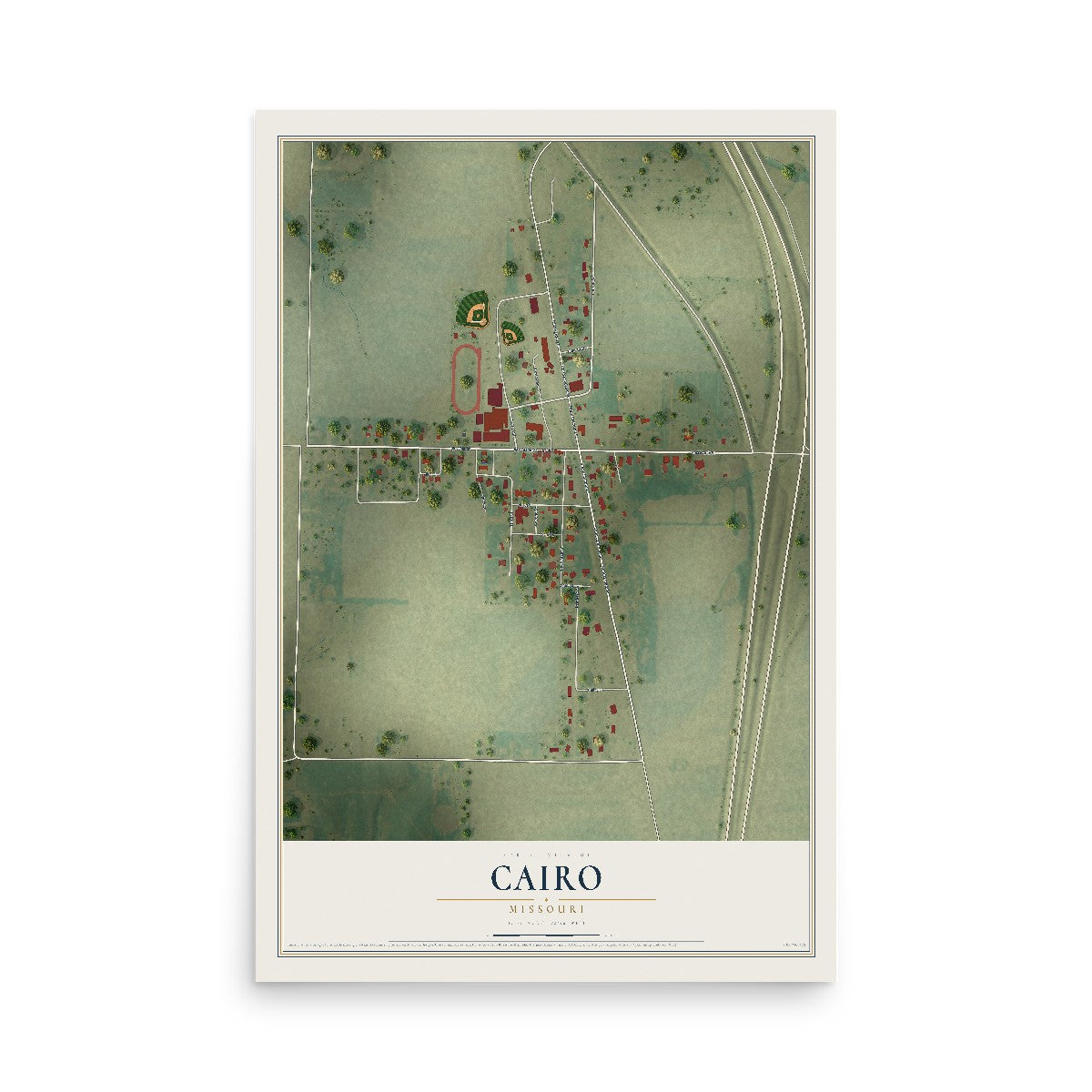 Map of Cairo, Missouri, 12 x 18 inch unframed archival matte print