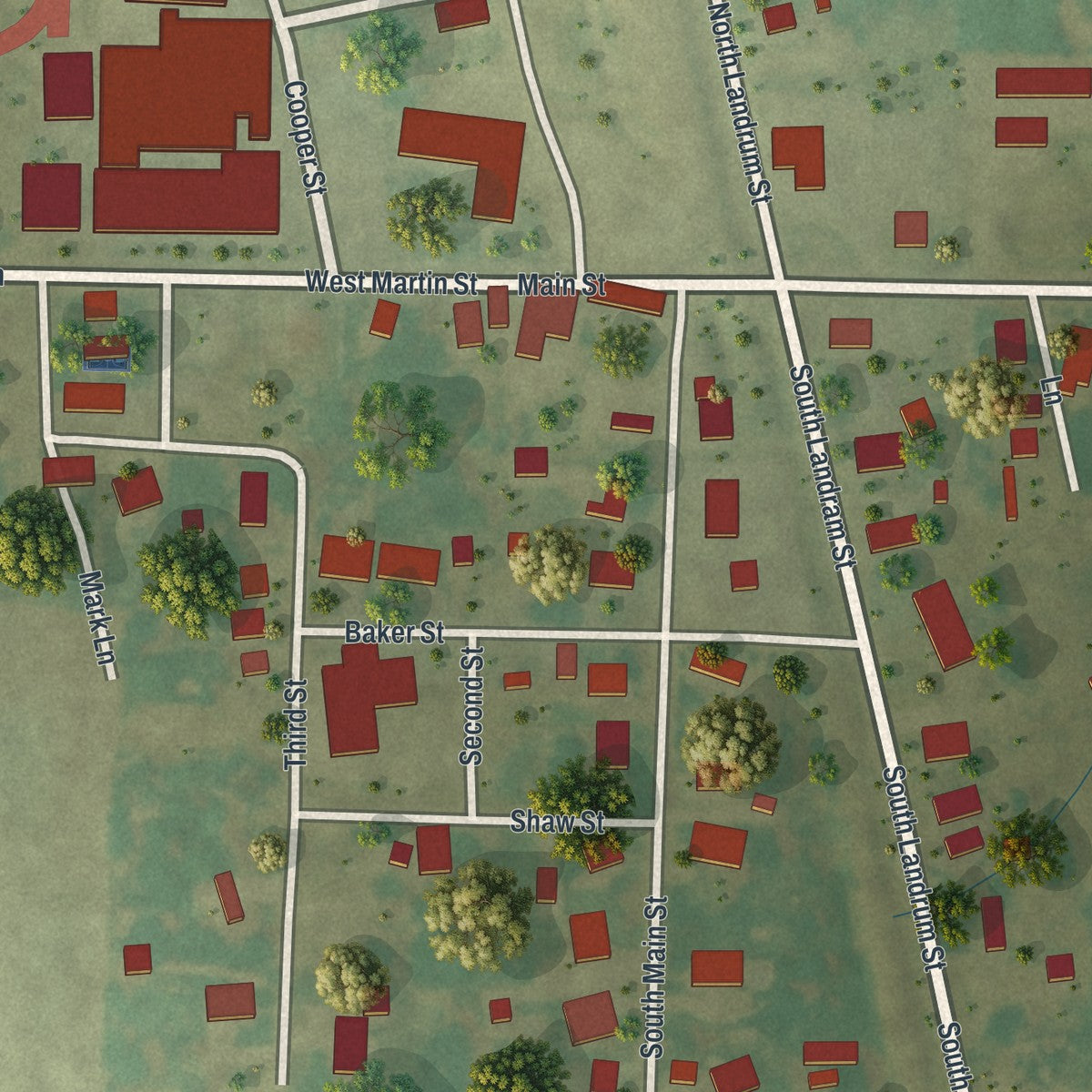 Close-up of the map of Cairo, Missouri print showing street and building detail