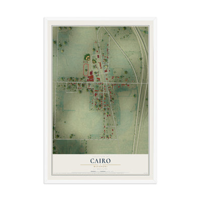 Map of Cairo, Missouri, 12 x 18 inch print in a white wood frame
