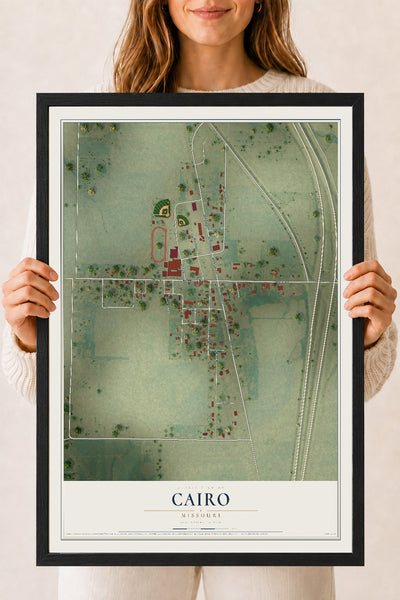 Map of Cairo, Missouri, 18 x 24 inch print in a black wood frame