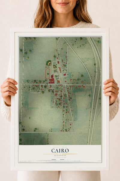Map of Cairo, Missouri, 18 x 24 inch print in a white wood frame