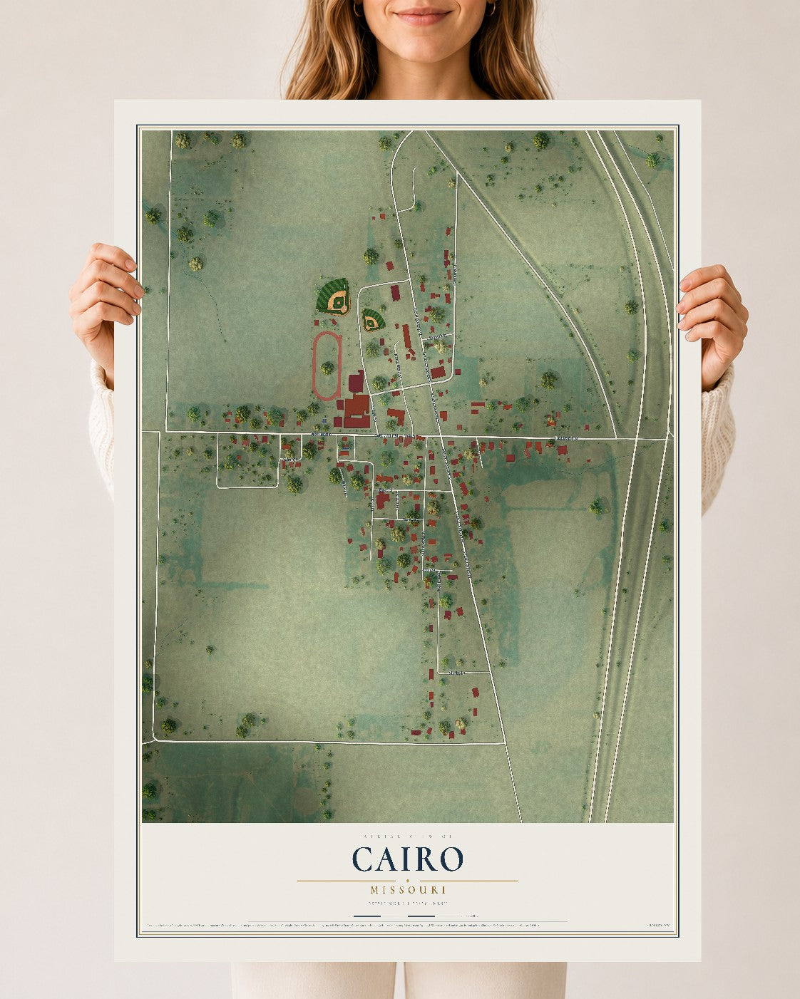 Map of Cairo, Missouri, 24 x 36 inch unframed archival matte print