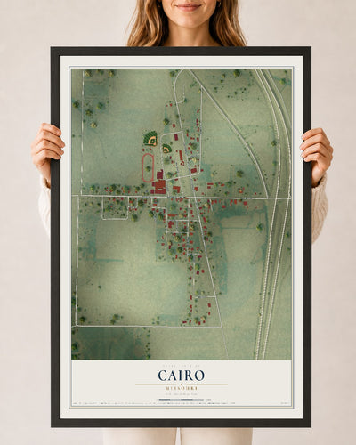 Map of Cairo, Missouri, 24 x 36 inch print in a black wood frame
