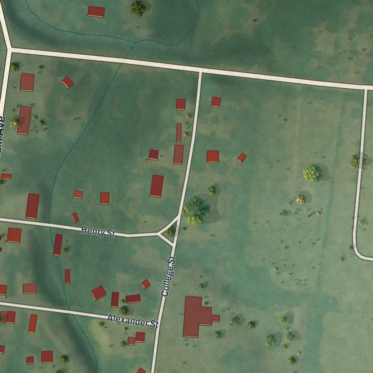 Second close-up of the map of Caledonia, Missouri print showing more streets and buildings