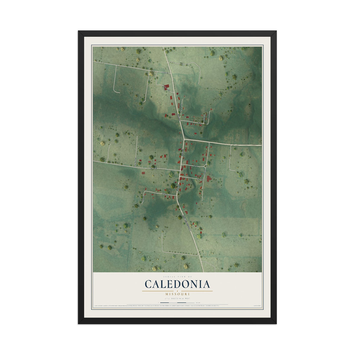 Map of Caledonia, Missouri, 12 x 18 inch print in a black wood frame