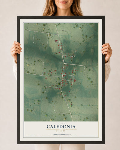 Map of Caledonia, Missouri, 24 x 36 inch print in a black wood frame