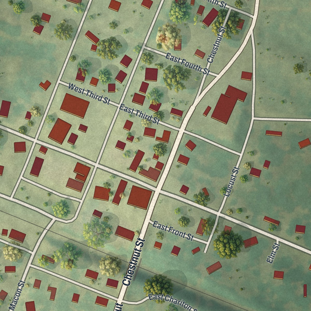 Close-up of the map of Callao, Missouri print showing street and building detail
