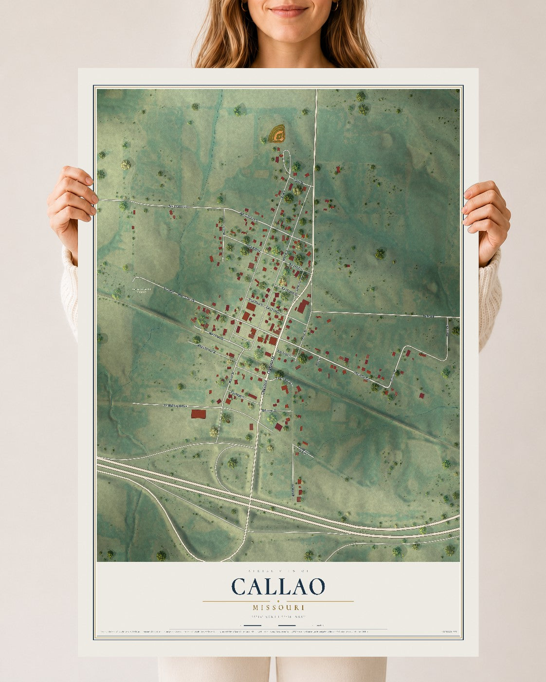 Map of Callao, Missouri, 24 x 36 inch unframed archival matte print