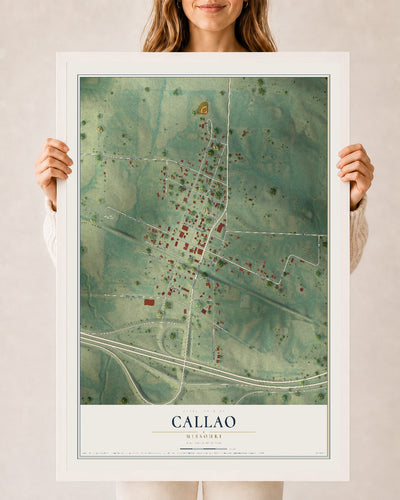 Map of Callao, Missouri, 24 x 36 inch print in a white wood frame