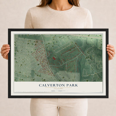 Map of Calverton Park, Missouri, 12 x 18 inch print in a black wood frame