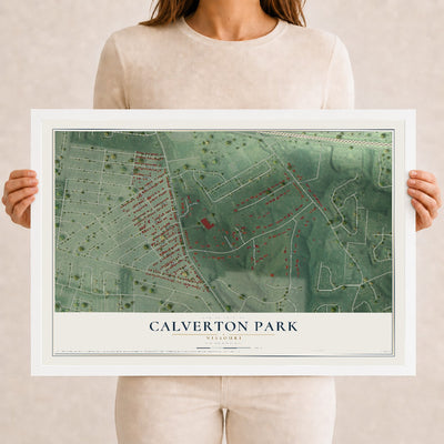 Map of Calverton Park, Missouri, 12 x 18 inch print in a white wood frame