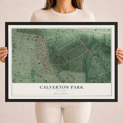 Map of Calverton Park, Missouri, 18 x 24 inch print in a black wood frame