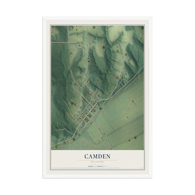 Map of Camden, Missouri, 12 x 18 inch print in a white wood frame