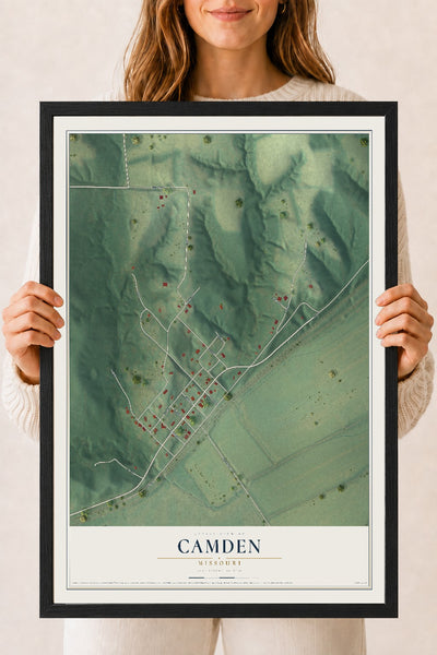 Map of Camden, Missouri, 18 x 24 inch print in a black wood frame