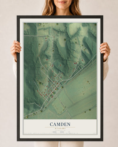Map of Camden, Missouri, 24 x 36 inch print in a black wood frame