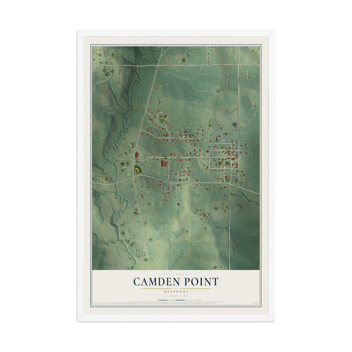 Map of Camden Point, Missouri, 12 x 18 inch print in a white wood frame