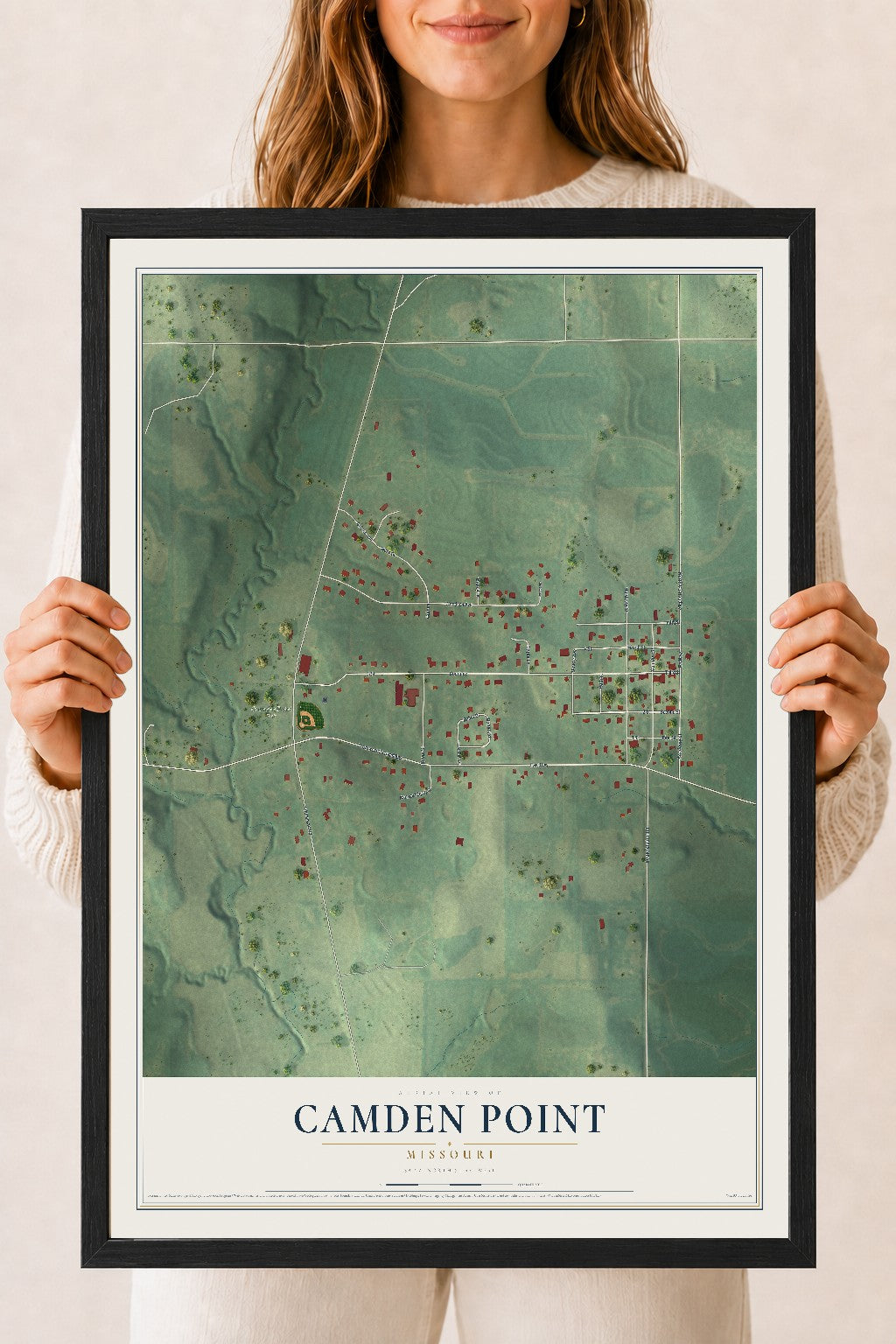 Map of Camden Point, Missouri, 18 x 24 inch print in a black wood frame