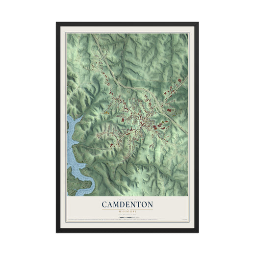 Map of Camdenton, Missouri, 12 x 18 inch print in a black wood frame