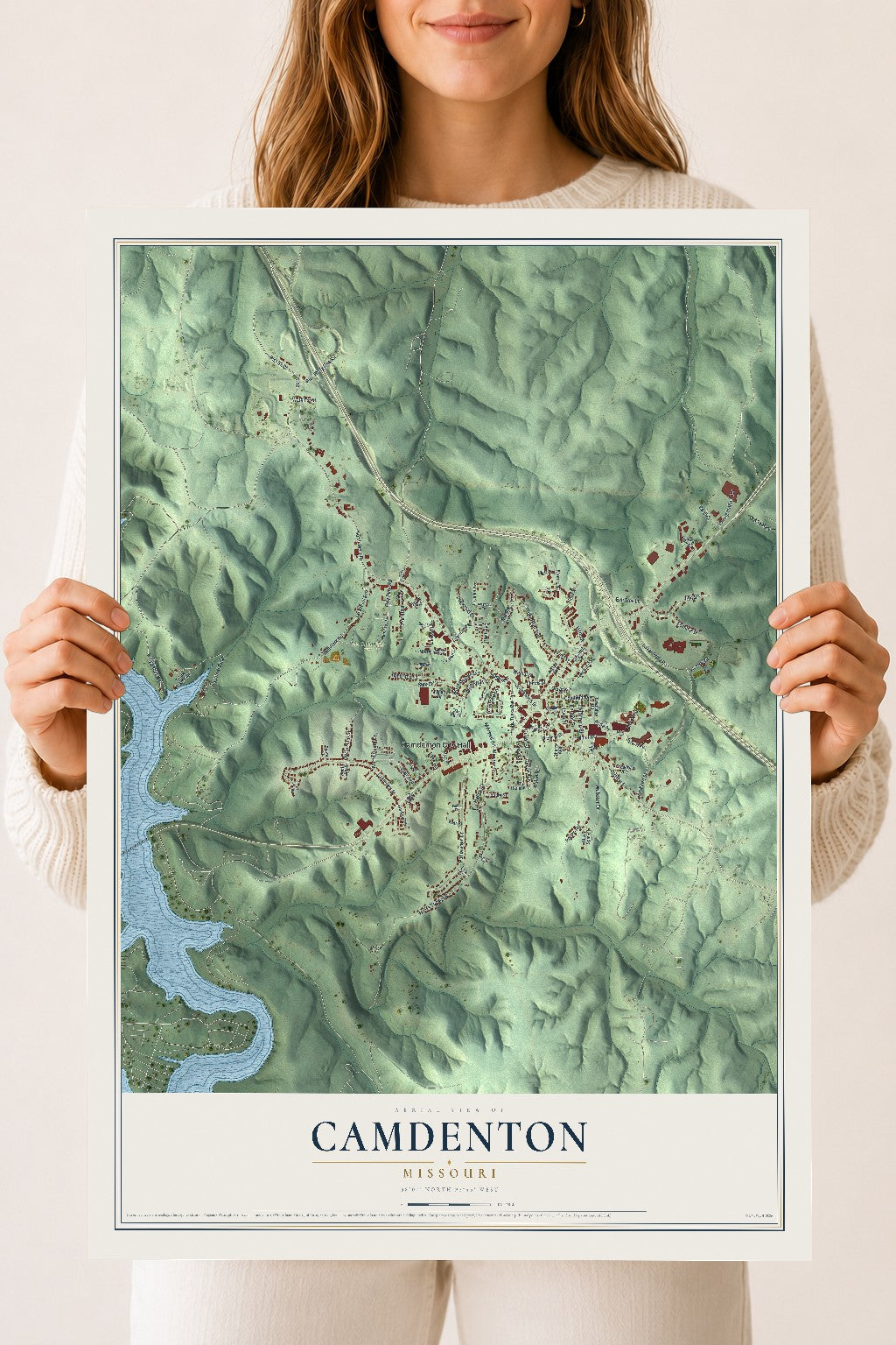 Map of Camdenton, Missouri, 18 x 24 inch unframed archival matte print