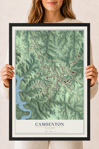 Map of Camdenton, Missouri, 18 x 24 inch print in a black wood frame