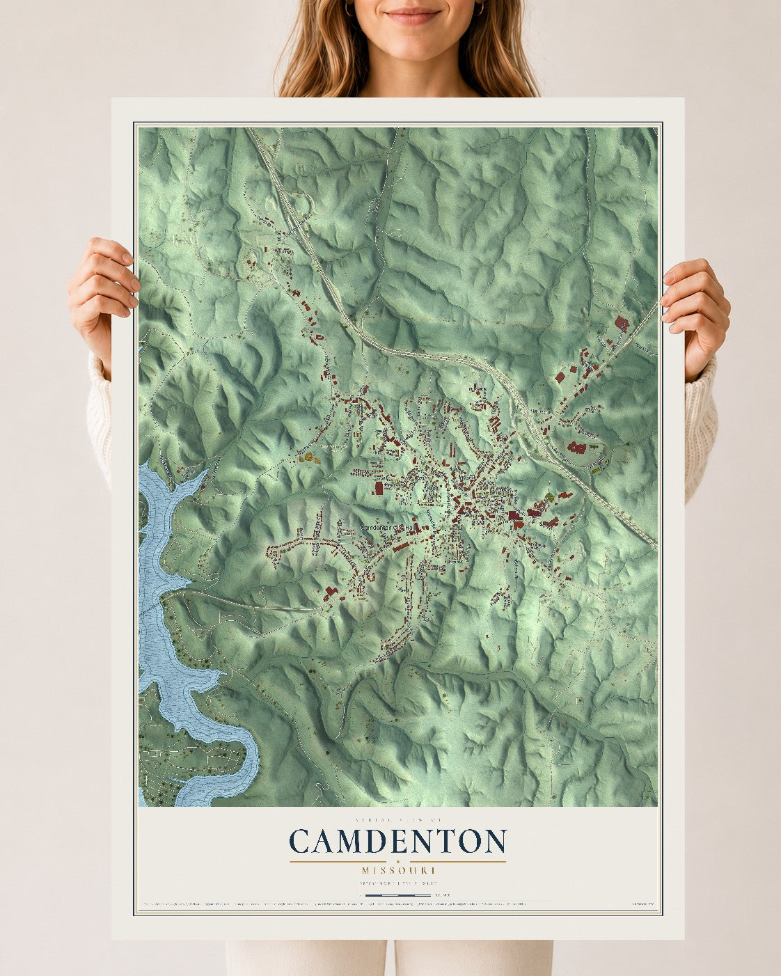 Map of Camdenton, Missouri, 24 x 36 inch unframed archival matte print