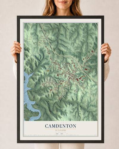 Map of Camdenton, Missouri, 24 x 36 inch print in a black wood frame