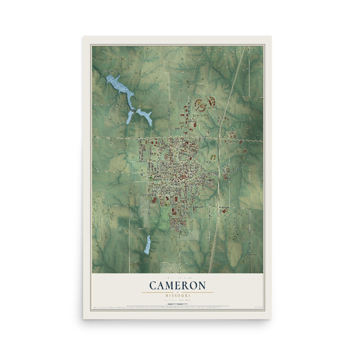 Map of Cameron, Missouri, 12 x 18 inch unframed archival matte print