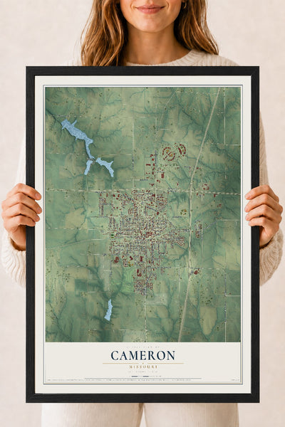 Map of Cameron, Missouri, 18 x 24 inch print in a black wood frame