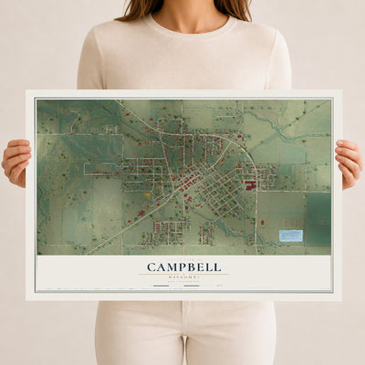 Map of Campbell, Missouri, 12 x 18 inch unframed archival matte print