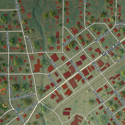 Close-up of the map of Campbell, Missouri print showing street and building detail