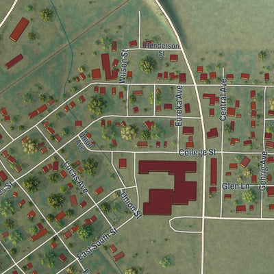 Second close-up of the map of Campbell, Missouri print showing more streets and buildings