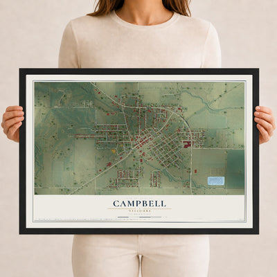 Map of Campbell, Missouri, 12 x 18 inch print in a black wood frame