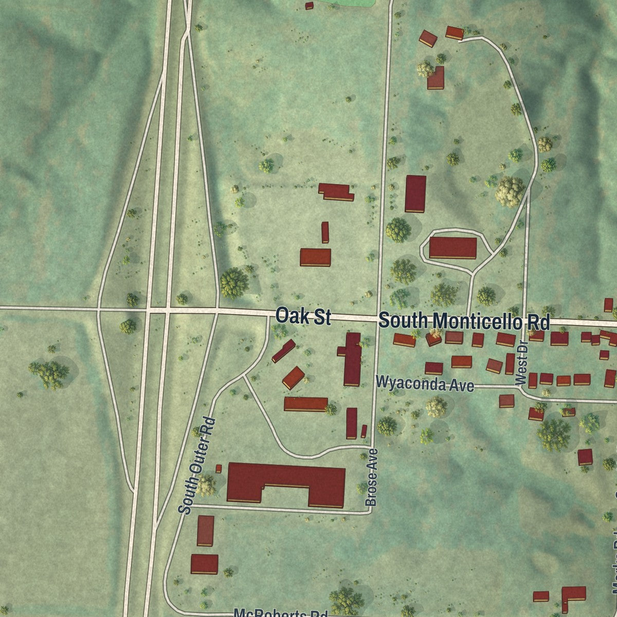 Second close-up of the map of Canton, Missouri print showing more streets and buildings