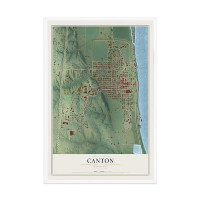 Map of Canton, Missouri, 12 x 18 inch print in a white wood frame