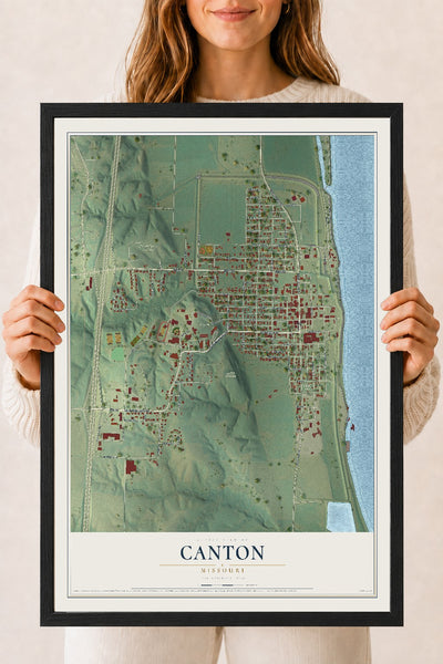 Map of Canton, Missouri, 18 x 24 inch print in a black wood frame