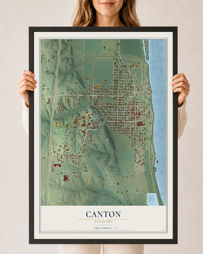 Map of Canton, Missouri, 24 x 36 inch print in a black wood frame