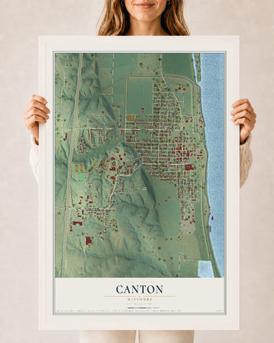 Map of Canton, Missouri, 24 x 36 inch print in a white wood frame