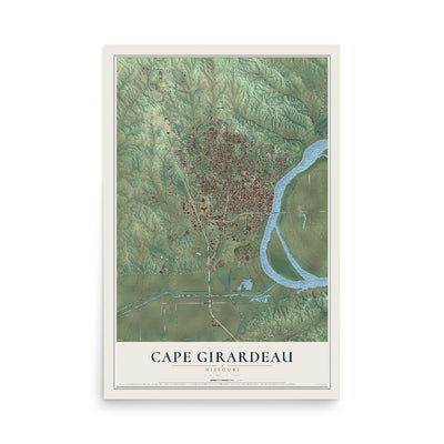 Map of Cape Girardeau, Missouri, 12 x 18 inch unframed archival matte print