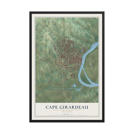 Map of Cape Girardeau, Missouri, 12 x 18 inch print in a black wood frame