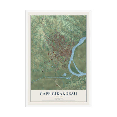 Map of Cape Girardeau, Missouri, 12 x 18 inch print in a white wood frame